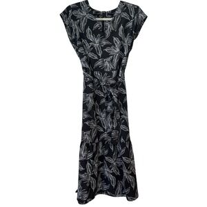 Banana Republic Black and‎ White Leaf-Print Midi Dress